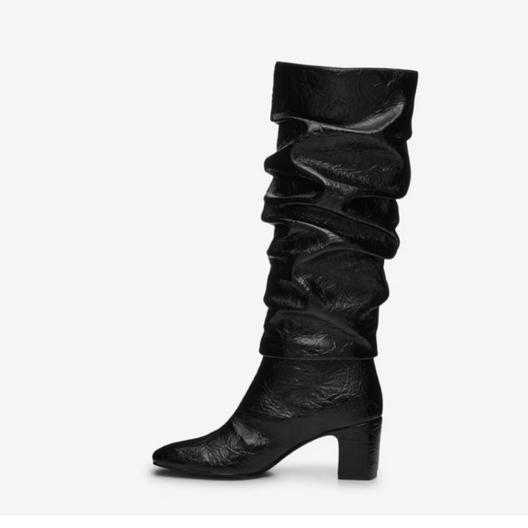 Steve Madden Carterr Boot Black Heeled Knee-High Boots with Slouchy Design - Picture 7 of 8